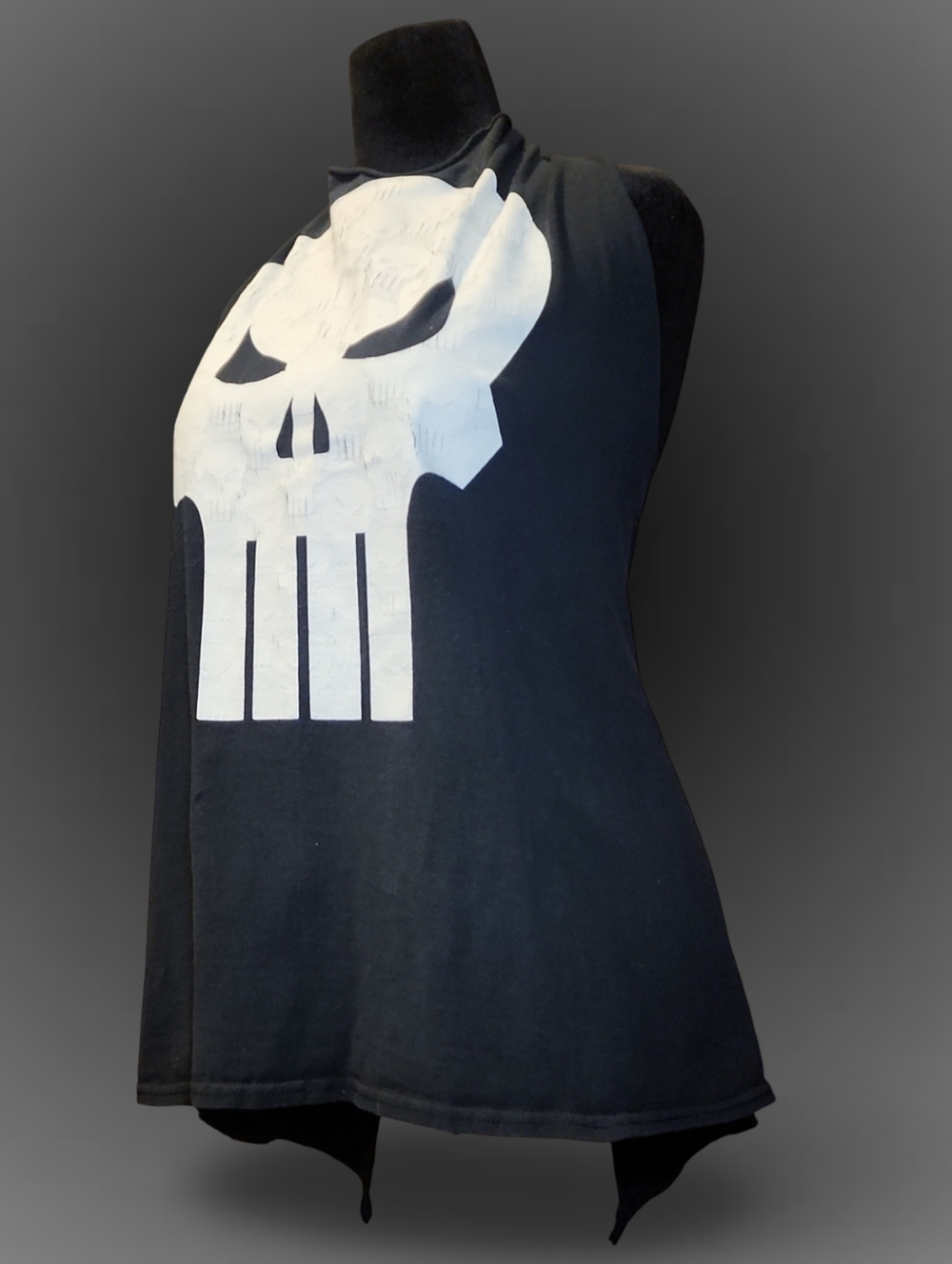 ❥DIY no sew Black Punisher Skull Graphic Halter Backless Tank Top Sleeveless❥ - Picture 3 of 6